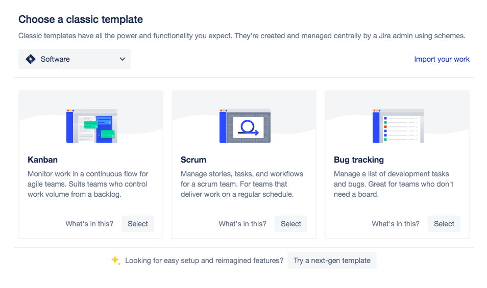 The Atlassian Jira ecosystem integrates beautifully with the Kanban approach. In fact, as soon as you create a project in Jira, it gives you an The first option for the templates is the Kanban template as shown below.