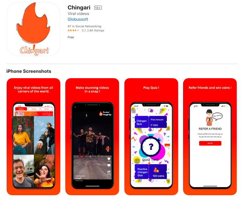 The Chingari app pays the short video creator actual money for the popularity of their videos. They popularity is measured by a points system. This is thus a great app for influencers.